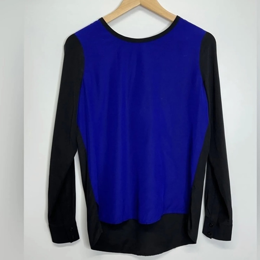❤️Diane Von Furstenberg Blue/Black Louisa Colorblock Long Sleeve Silk sz 2